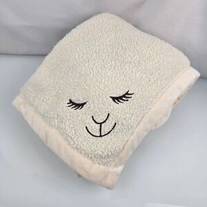 Bath & Body Works Cream Sherpa Fleece Lamb Sheep Face Plush Throw Blanket 52x60"
